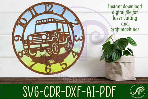 Off road vehicle wall clock laser cut files, SVG file SVG APInspireddesigns 