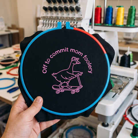 Off to Commit Mom Foolery Embroidery Design – Funny Goose Scooter Mom Life Machine Embroidery File Embroidery/Applique DESIGNS PatternFeed8 