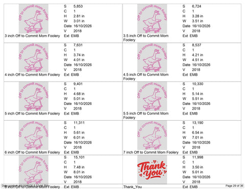 Off to Commit Mom Foolery Embroidery Design – Funny Goose Scooter Mom Life Machine Embroidery File Embroidery/Applique DESIGNS PatternFeed8 