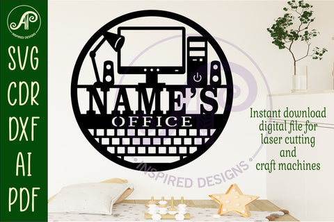 Office Computer name wall art sign, SVG file SVG APInspireddesigns 