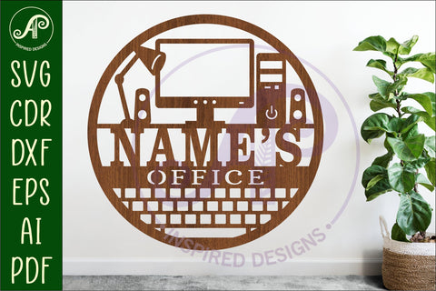 Office Computer name wall art sign, SVG file SVG APInspireddesigns 
