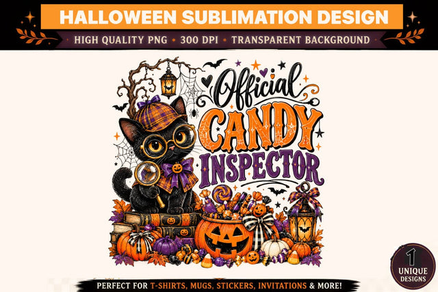 Official Candy Inspector Halloween PNG, Black Cat Detective Sublimation Design, Cute Spooky Cat Clipart, Halloween Pumpkin Shirt Graphic, Candy Lover Halloween Design Sublimation BlackCatsMedia 