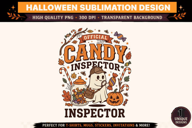 Official Candy Inspector PNG, Cute Halloween Ghost Detective Sublimation Design, Candy Pumpkin Clipart, Spooky Season T Shirt Graphic, Fall Halloween Design Sublimation BlackCatsMedia 