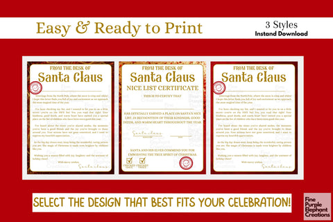 Official Letter from Santa Claus & Nice List Certificate | Christmas Printable Digital Pattern Fine Purple Elephant Creations 