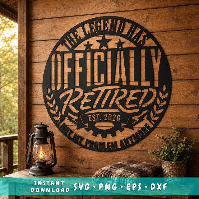 Officially Retired Laser SVG | Retirement Metal Sign DXF | Funny Retirement Gift Svg | CNC Plasma Cut File | Laser Cut Metal Wall Art SVG HappyDesignStudio 