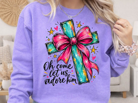 Oh Come Let Us Adore Him Cross & Bow PNG SVG DesignDestine 