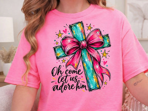 Oh Come Let Us Adore Him Cross & Bow PNG SVG DesignDestine 