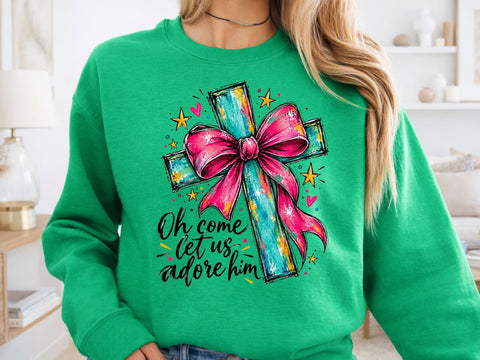 Oh Come Let Us Adore Him Cross & Bow PNG SVG DesignDestine 