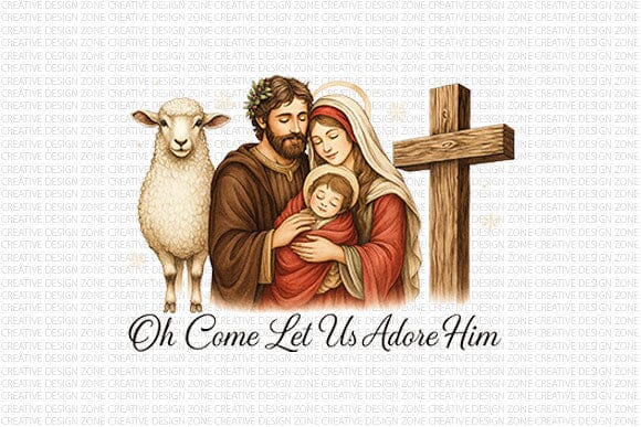 Oh Come Let Us Adore Him PNG Christian Nativity Christmas Design SVG BillahCrafts 