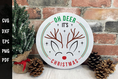 Oh Deer It's Christmas SVG Round Sign Cut File SVG CraftLabSVG 