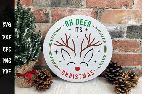Oh Deer It's Christmas SVG Round Sign Cut File SVG CraftLabSVG 