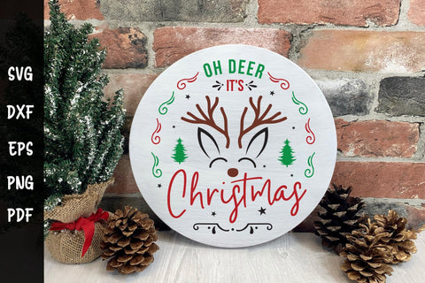 Oh Deer It's Christmas SVG Round Sign SVG CraftLabSVG 