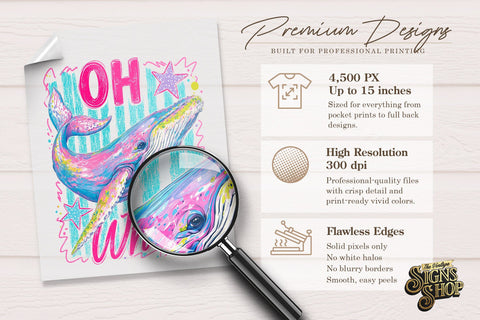 Oh Whale png, Girly Coastal Summer Whale Design DTF Sublimation The Vintage Signs Shop 