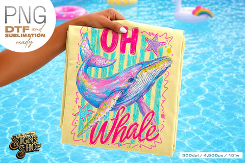 Oh Whale png, Girly Coastal Summer Whale Design DTF Sublimation The Vintage Signs Shop 