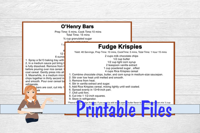 O'Henry Bars & Fudge Krispies Recipe Cards 3D Paper Family Creations 