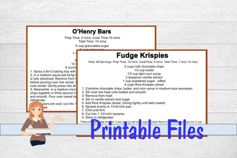O'Henry Bars & Fudge Krispies Recipe Cards 3D Paper Family Creations 