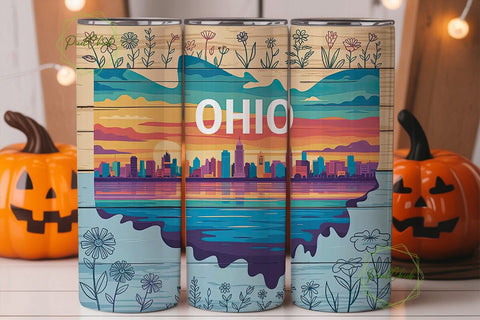 Ohio Sunset Floral 20oz Tumbler Wrap Sublimation PixelChick 