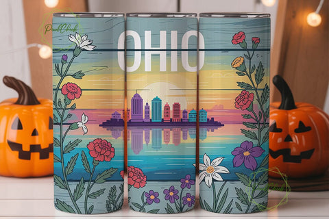 Ohio Sunset Floral 20oz Tumbler Wrap Sublimation PixelChick 
