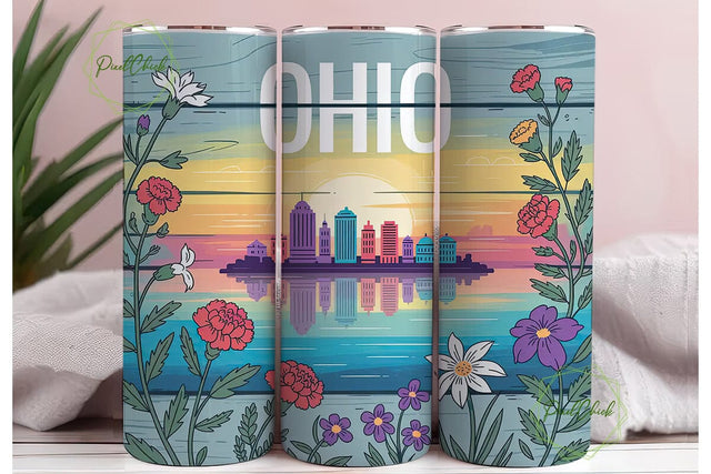 Ohio Sunset Floral 20oz Tumbler Wrap Sublimation PixelChick 