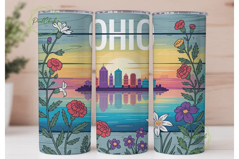 Ohio Sunset Floral 20oz Tumbler Wrap Sublimation PixelChick 