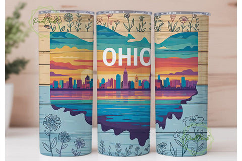Ohio Sunset Floral 20oz Tumbler Wrap Sublimation PixelChick 
