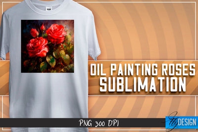 Oil Painting Roses Sublimation | T-Shirt Design | PNG File Sublimation Fly Design 