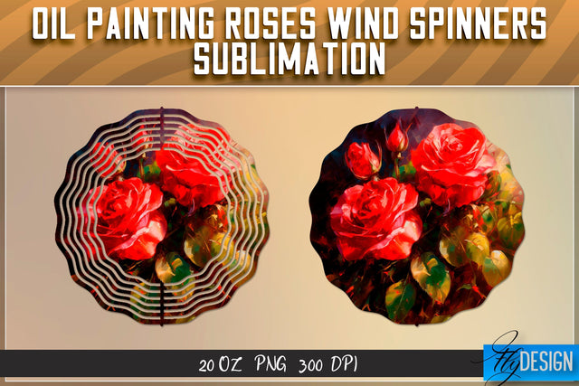 Oil Painting Roses Wind Spinners Sublimation | PNG Design Sublimation Fly Design 