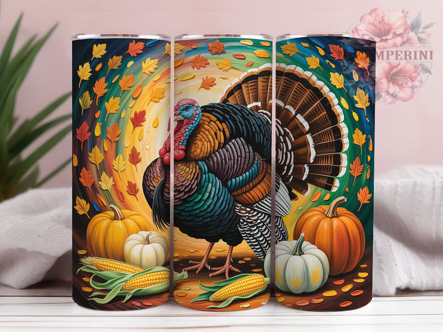 Oil Painting Thanksgiving Turkey Tumbler, Oil Painting Style Wrap, Autumn Sublimation PNG, Rustic Farmhouse Style, 20oz Tumbler Sublimation, Holiday Harvest Design, Artistic Turkey Aesthetic Sublimation Li Zamperini 