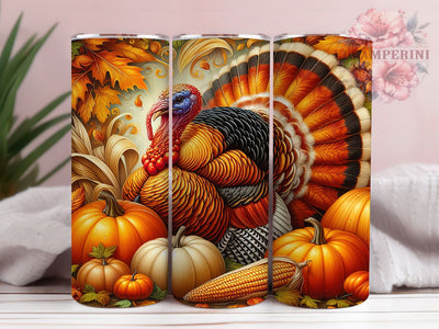 Oil Painting Thanksgiving Turkey Tumbler, Oil Painting Style Wrap, Autumn Sublimation PNG, Rustic Farmhouse Style, 20oz Tumbler Sublimation, Holiday Harvest Design, Artistic Turkey Aesthetic Sublimation Li Zamperini 