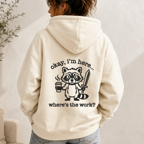 Okay I'm Here Where's the Work Embroidery Design – Funny Raccoon Coffee Sword Sarcastic Machine Embroidery File Embroidery/Applique DESIGNS PatternFeed8 