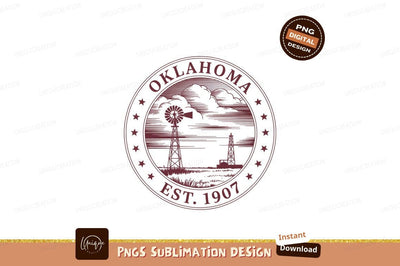 Oklahoma state seal vintage windmill oil derrick image Sublimation Designangry 