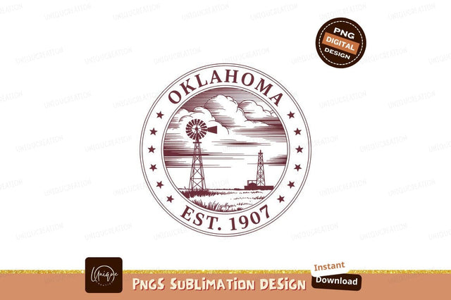 Oklahoma state seal vintage windmill oil derrick image Sublimation Designangry 