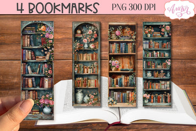 Old book shelves bookmark | Watercolor books PNG printable Sublimation Amorclipart 