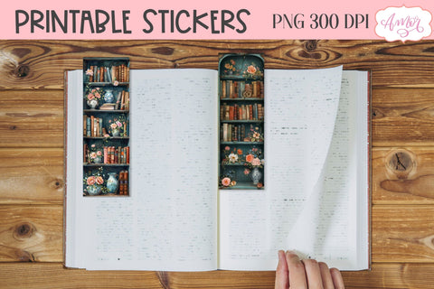Old book shelves bookmark | Watercolor books PNG printable Sublimation Amorclipart 