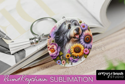 Old English Sheepdog Keychain - Dog mom Floral Keychain Sublimation Design Sublimation OrangeBrushStudio 