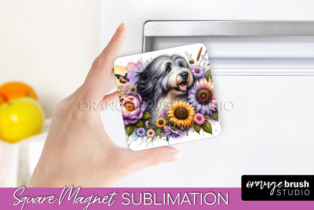 Old English Sheepdog Magnet Sublimation - Dog Mom Floral Magnet PNG Design Sublimation OrangeBrushStudio 