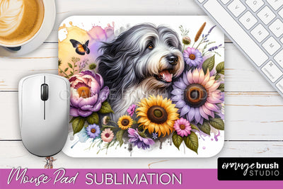 Old English Sheepdog Mouse Pad Design - Dog Mom Floral Mousepad Sublimation Sublimation OrangeBrushStudio 