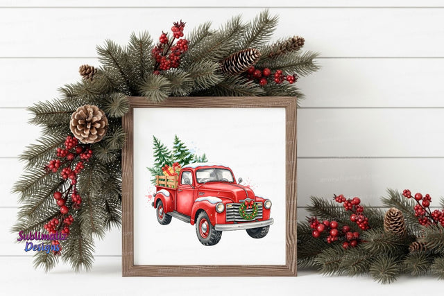 Old Farm Christmas Red Truck PNG | Christmas Sublimation Design PNG Sublimation Sublimatiz Designs 