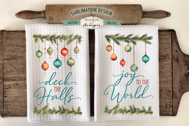 Old Fashioned Christmas Garland Kitchen Towel Sublimation Design - Deck The Halls - Joy To The World Sublimation Ewe-N-Me Designs 