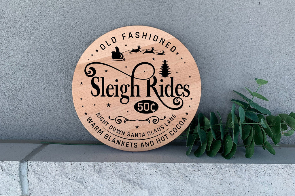 Old Fashioned Sleigh Rides, Christmas Round Sign SVG - So Fontsy