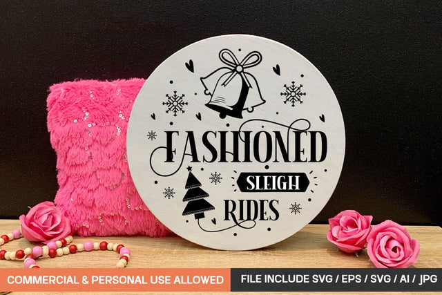 Old Fashioned Sleigh Rides Round Sign Design SVG designmaster24 