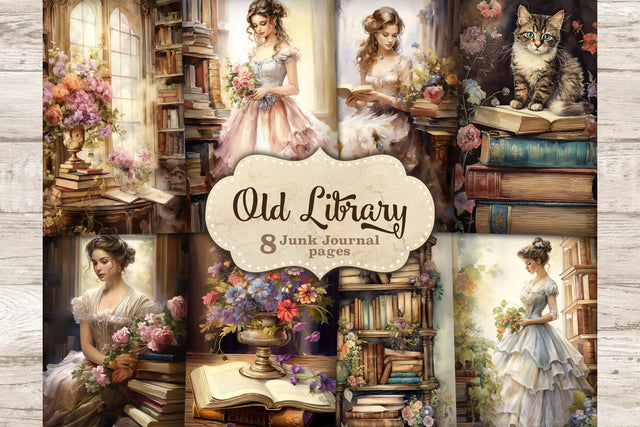 Old Library Junk Journal Pages | Vintage Journal Card SVG GlamArtZhanna 