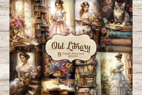 Old Library Junk Journal Pages | Vintage Journal Card SVG GlamArtZhanna 
