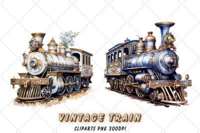 old Steam Locomotives Trains Clipart Printable Illustration for Decoupage, Wall Art Prints, vintage cars Sublimation FloridPrintables 