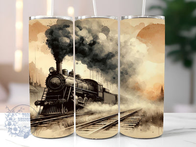 Old Steam Train 20oz Skinny Tumbler, Train Sketch Tumbler Png, Straight & Tapered Tumbler Wrap, Instant Digital Download Sublimation ToriDesigns 