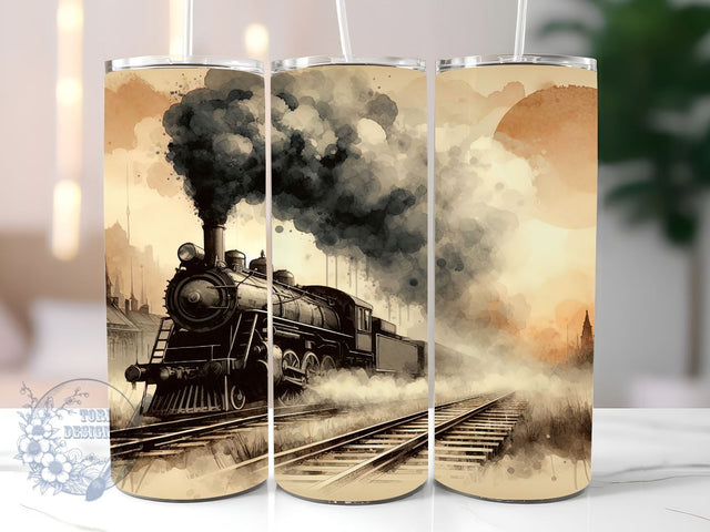 Old Steam Train 20oz Skinny Tumbler, Train Sketch Tumbler Png, Straight & Tapered Tumbler Wrap, Instant Digital Download Sublimation ToriDesigns 