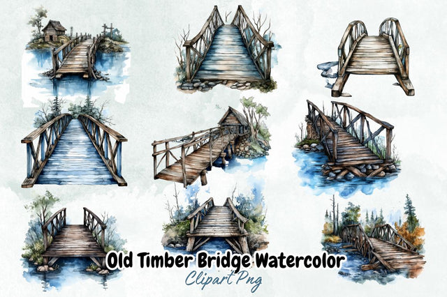 Old Timber Bridge Watercolor Sublimation Bundle Sublimation Designangry 