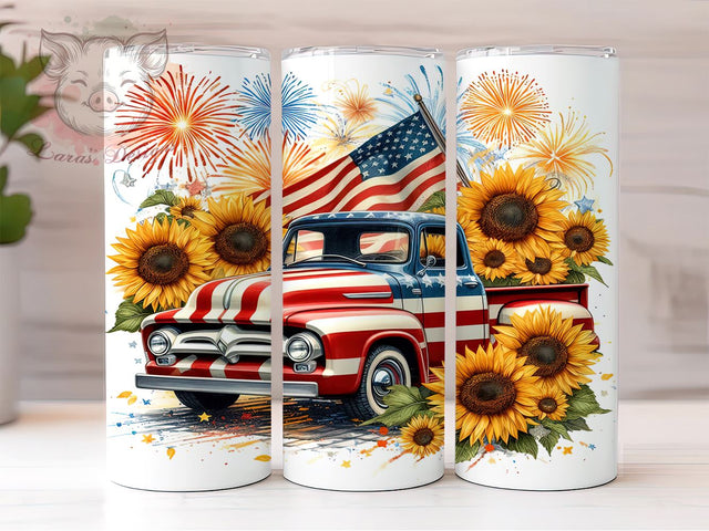 Old Truck American Flag 20oz Tumbler Png, Straight & Tapered Tumbler Png, Patriotic Truck Tumbler Png, Digital Download PNG Sublimation Lara' s Designs 