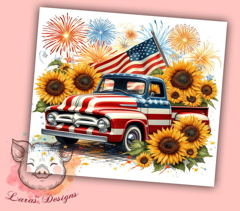 Old Truck American Flag 20oz Tumbler Png, Straight & Tapered Tumbler Png, Patriotic Truck Tumbler Png, Digital Download PNG Sublimation Lara' s Designs 