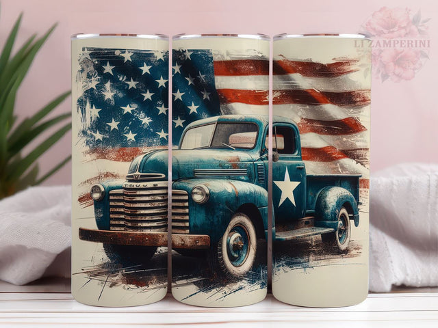 Old Truck American Flag 20oz Tumbler Wrap PNG, Old Truck Tumbler Png, Straight & Tapered Tumbler Wrap, Instant Digital Download Sublimation Li Zamperini 